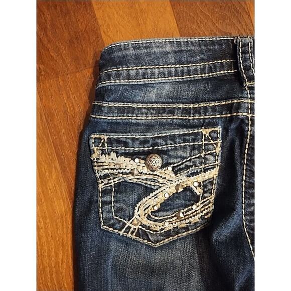 Silver Denim Jeans Women's 28 X 30 Actual Blue Natsuki Bootcut Dark Wash Flap - Picture 10 of 10